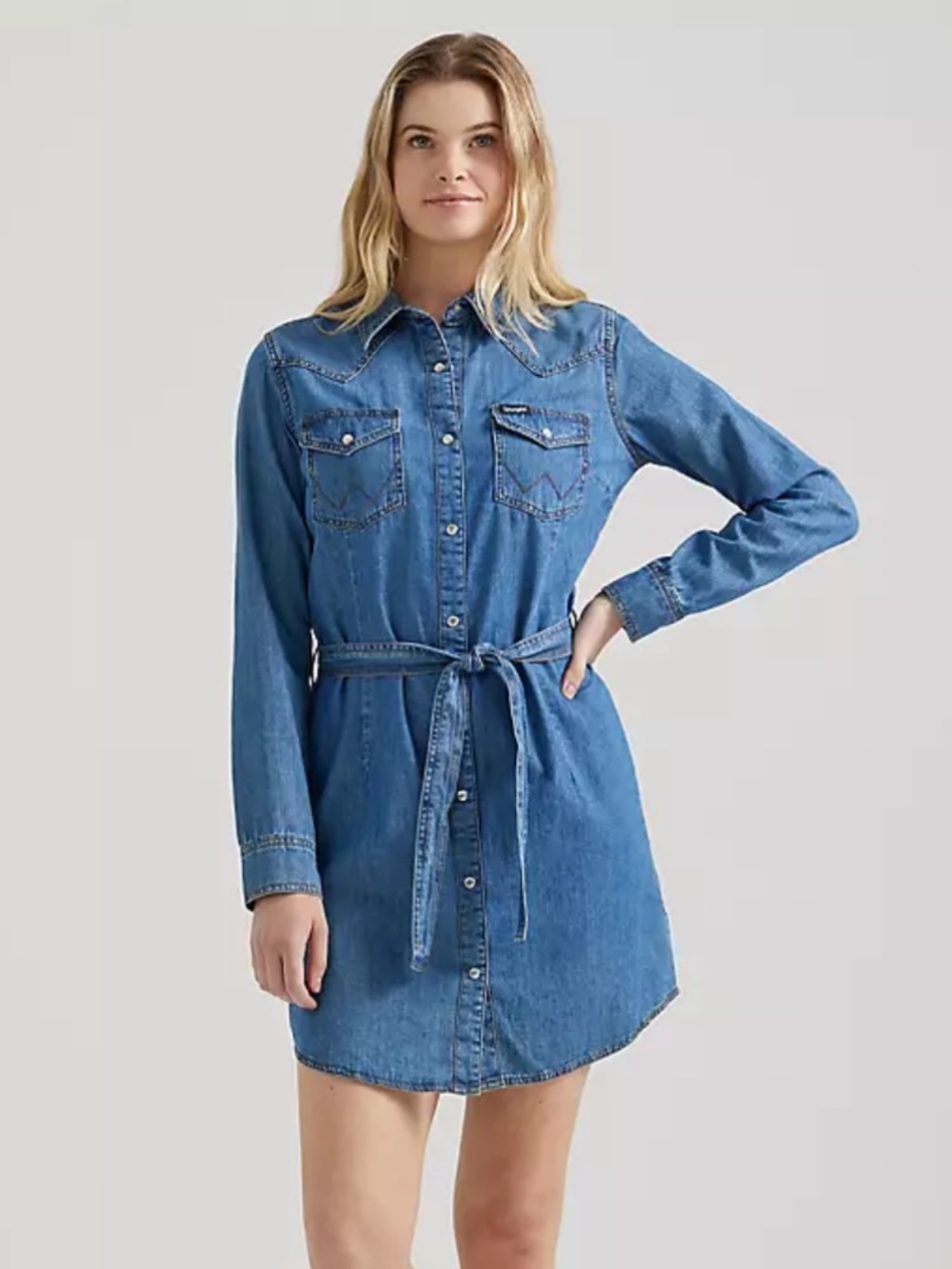 Wrangler Blue Denim Shirt Dress with Tie Belt